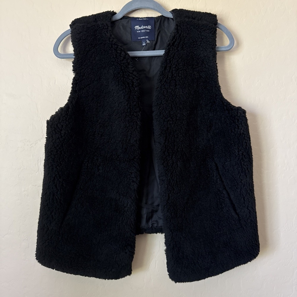 Madewell Black Faux Fur Fuzzy Sleeveless Shearling Sherpa Fleece Vest Size S
